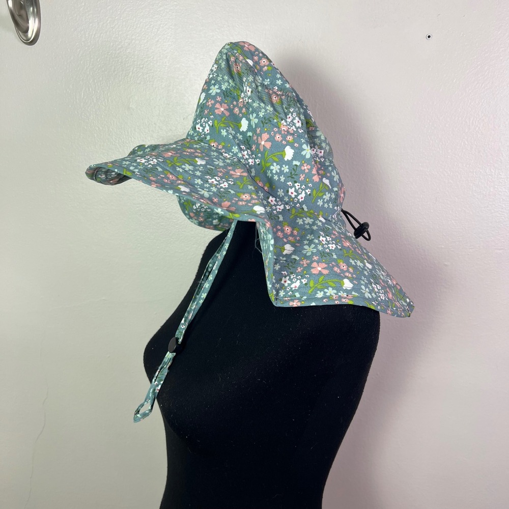 Gardenline Garden Hat OS Blue Floral Wide Brim Sun Protection Mesh Cottagecore - Picture 2 of 5